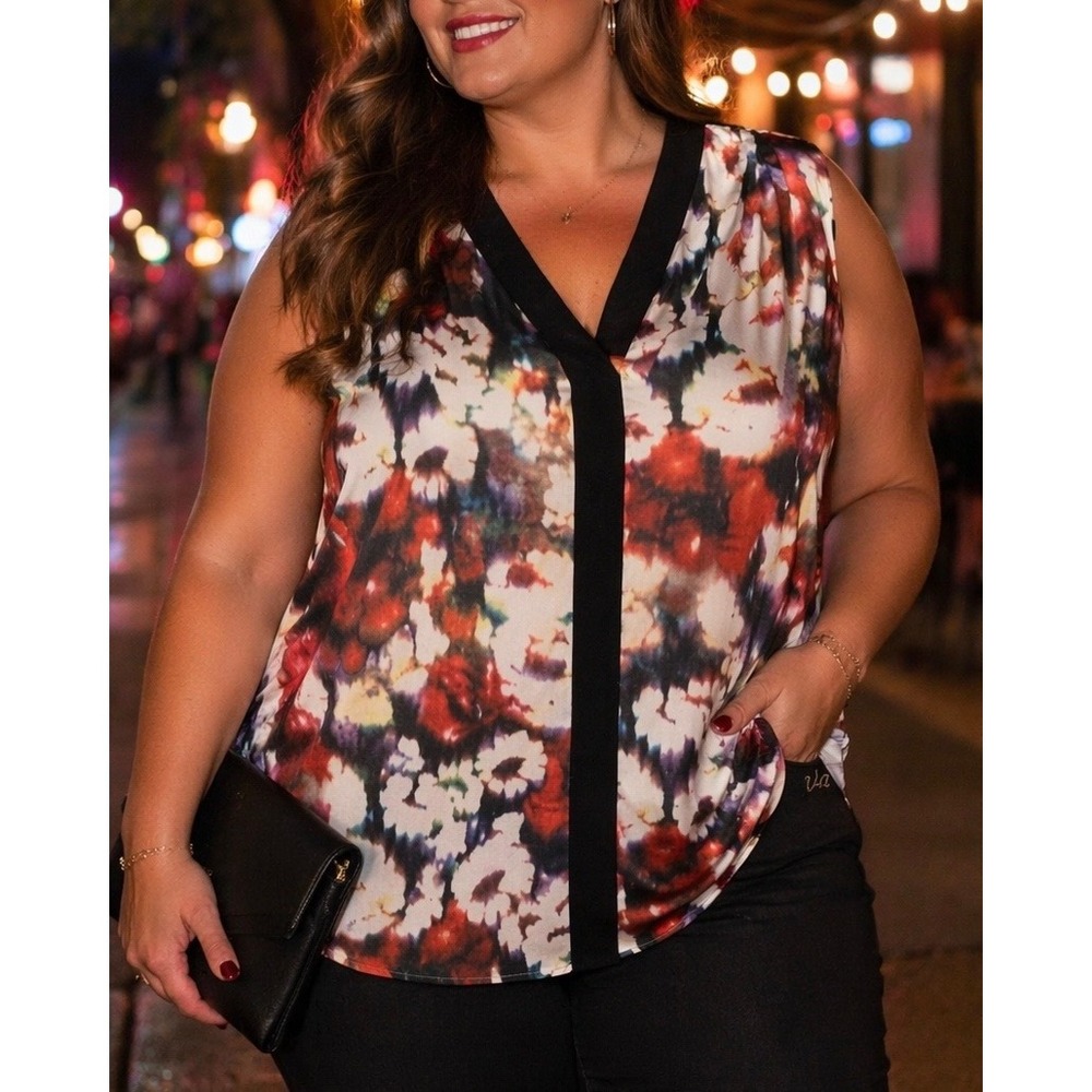 Lane‎ Bryant Womens Sleeveless Blouse Multicolor Floral 28 Office Work Summer